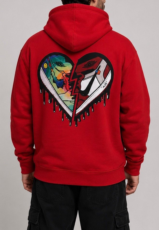 Urban Split Heart Hoodie - Red